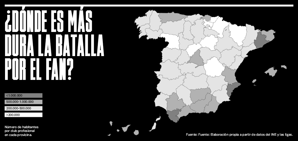 En España sólo hay catorce provincias en las que sólo hay un equipo en competiciones profesionales