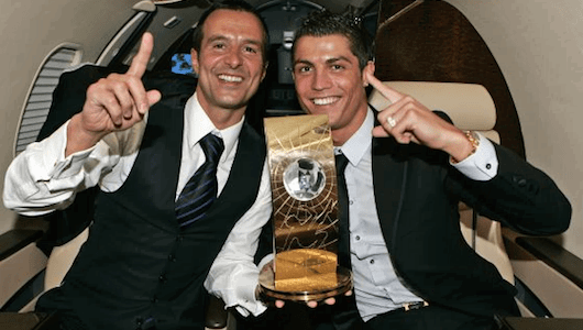 El agente Jorge Mendes, junto a su principal representado, Cristiano Ronaldo.