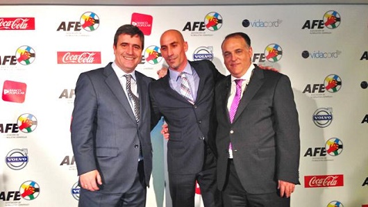 Miguel Cardenal (CSD), Luis Rubiales (AFE) y Javier Tebas, en una imagen de archivo.